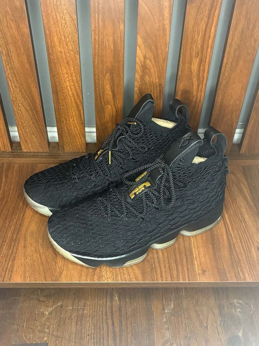 Nike LeBron 15 Metallic Gold Black Basketball Shoes
